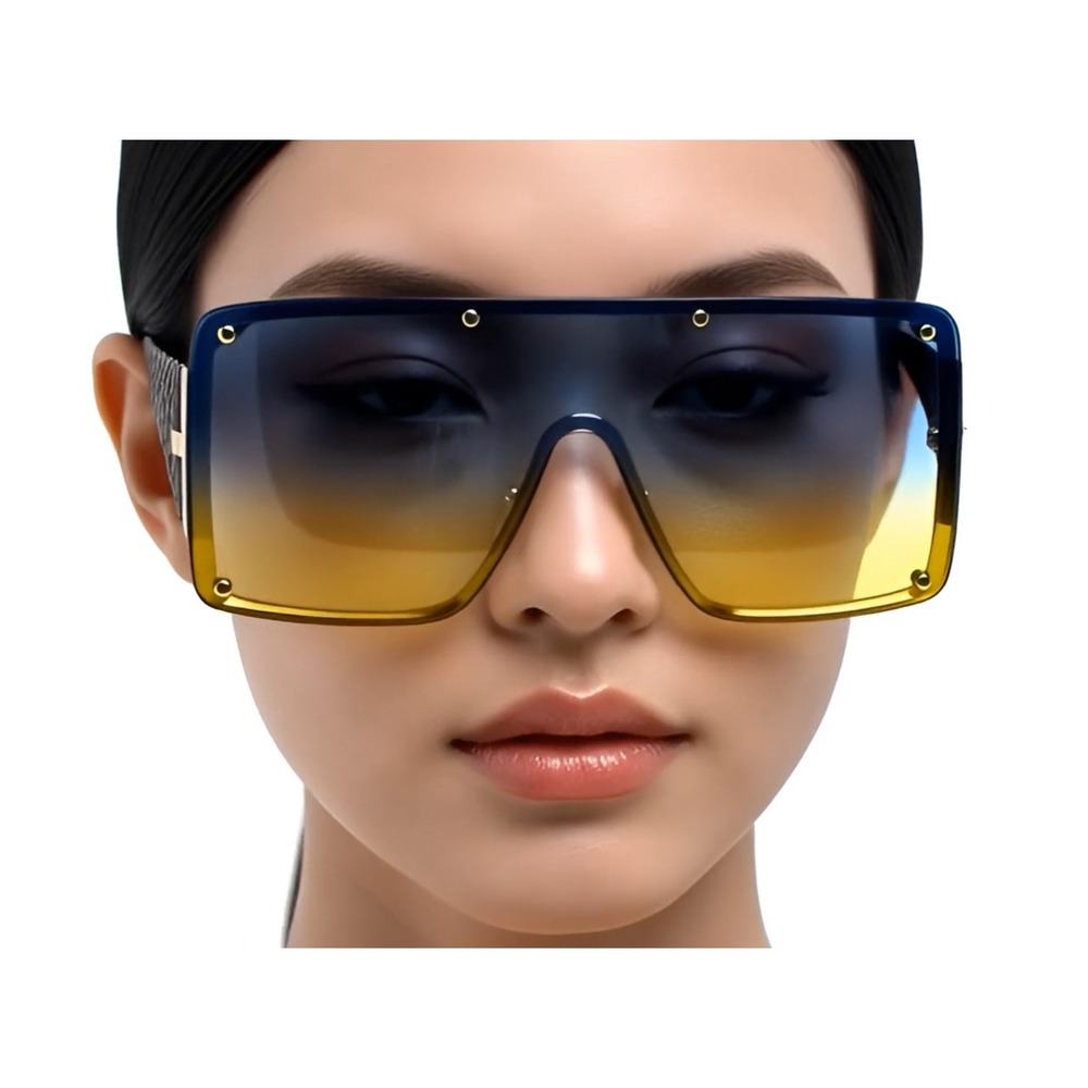 Oversized Shield Sunglasses Blue Yellow Lens Fashion‎ Shades Outdoor Party Gafas - Picture 10 of 10